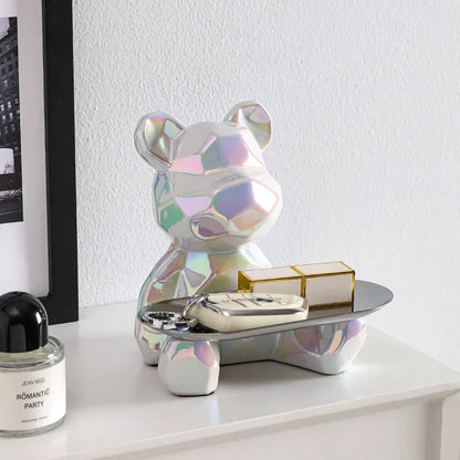 Geometric bear statue with tray storage